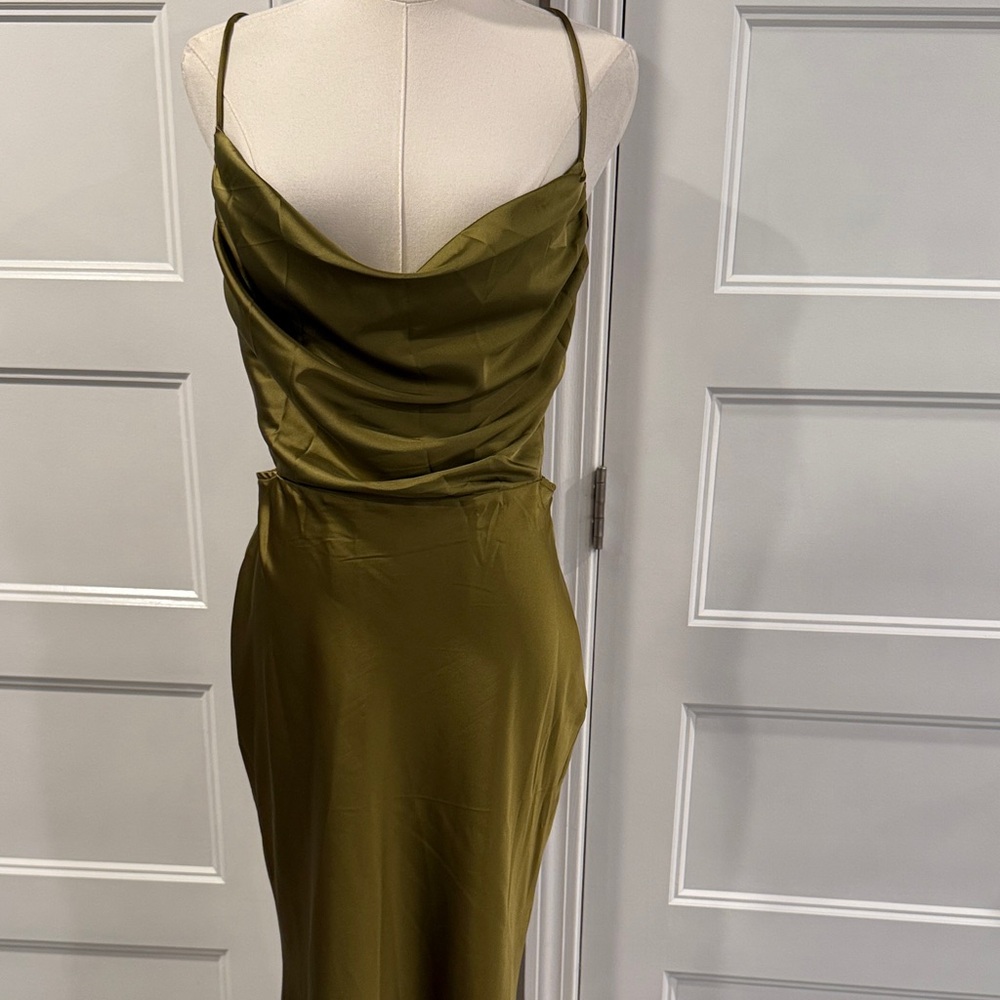 Chic Olive Backless Dress with Spaghetti Straps